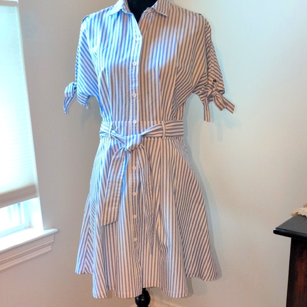 Striped Blue and White Shirt Dress
